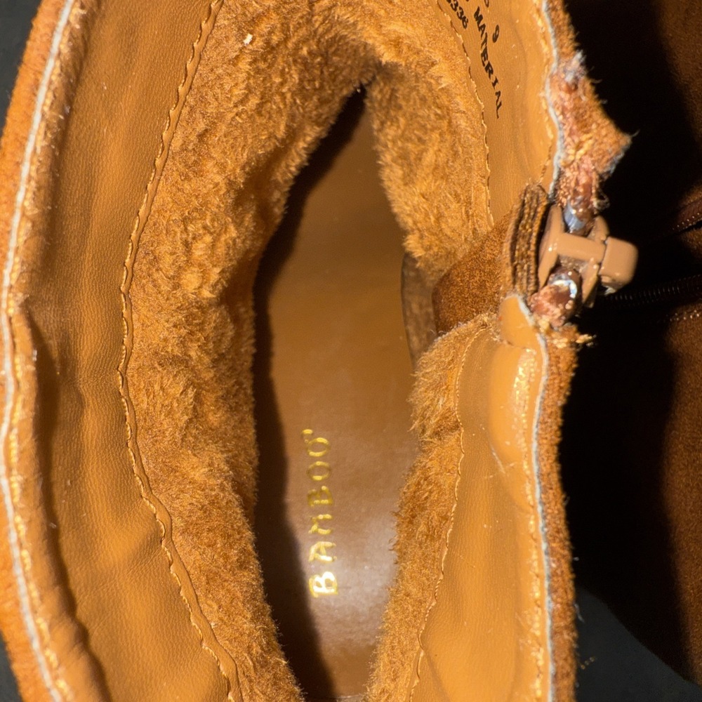 Bamboo AUTUMN Floral Embroidery Block Heel Vegan Suede Ankle Boots Almond Bootie - Picture 4 of 6